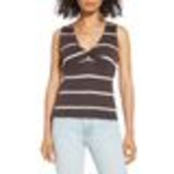 Sanctuary Striped Twist Front Tank Top In Chocolate - M - Picture 3 of 3